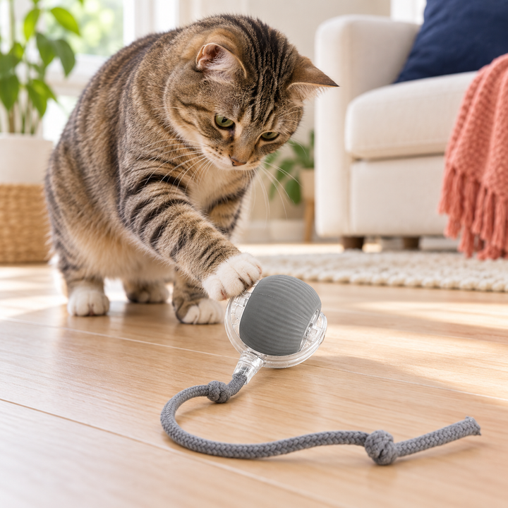 Pelota interactiva con soga para gatos