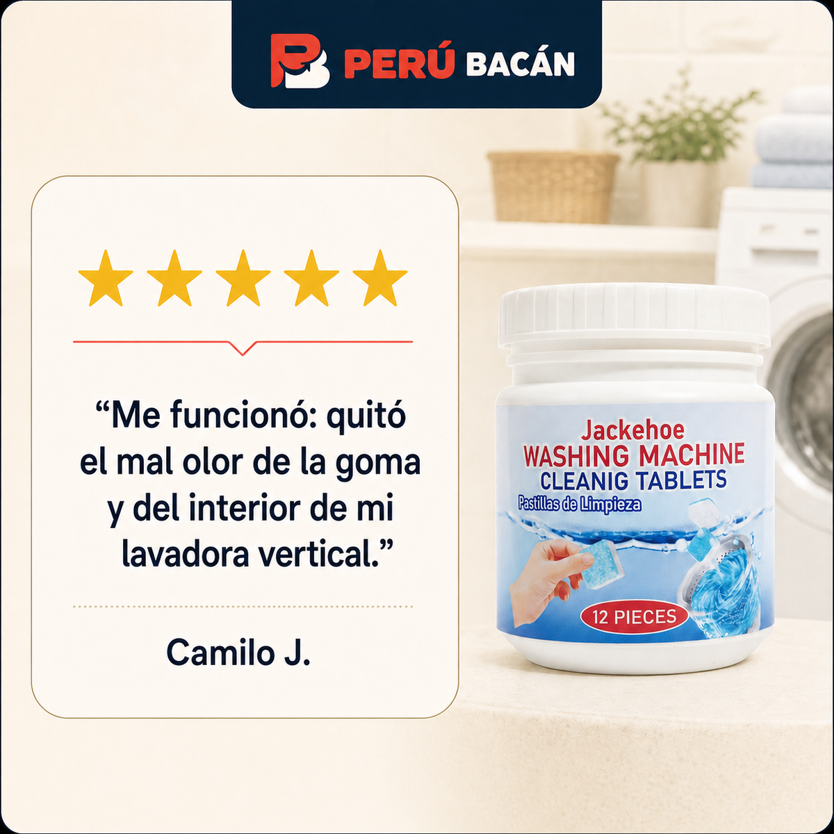 Pastillas Limpia Lavadora x12 Jackehoe